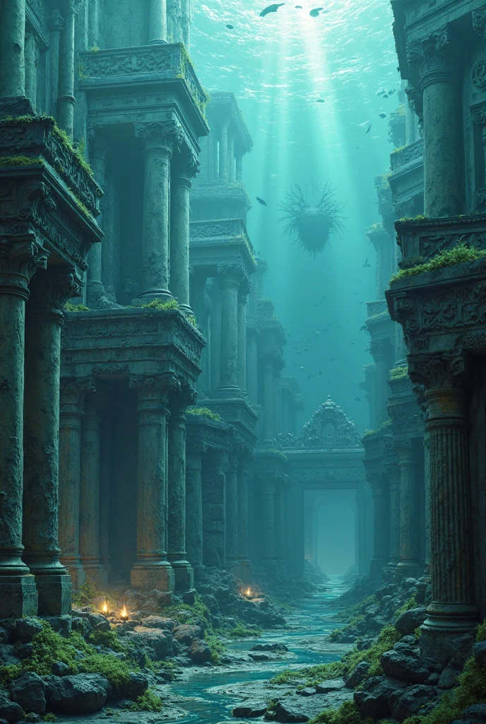 An ancient sunken city inspired by the legend of Atlantis, submerged ...