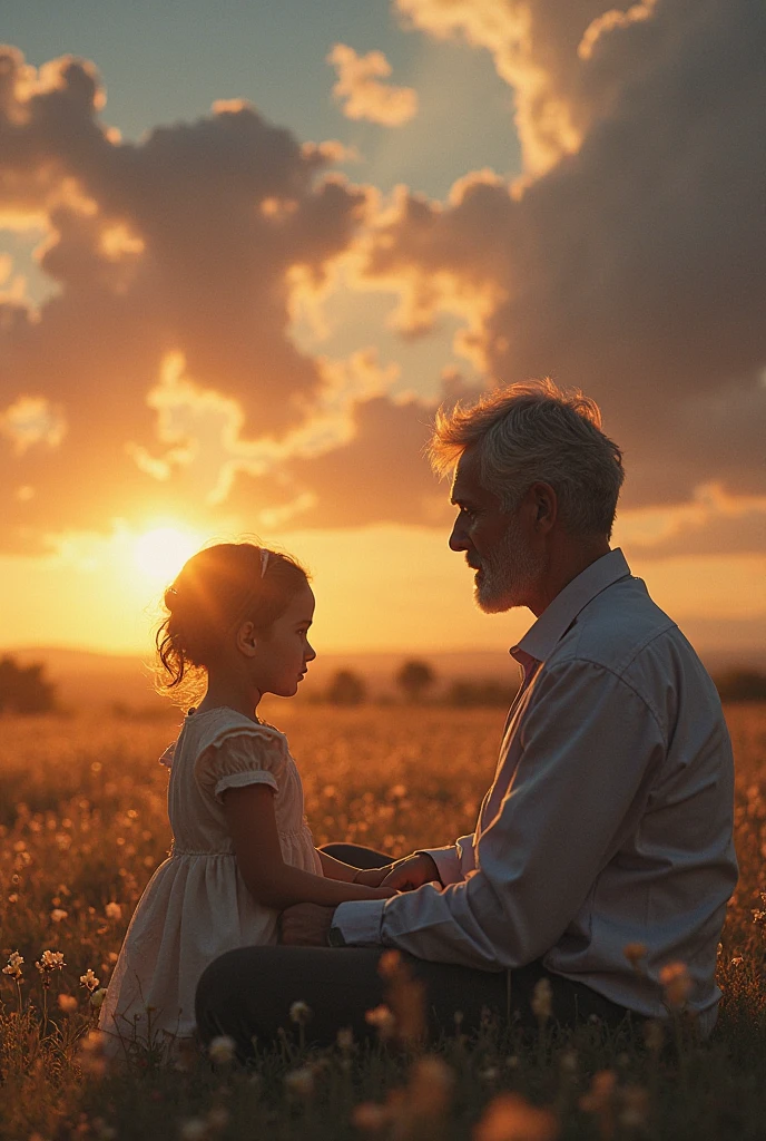 a loving father, Father's Day, father and daughter, heartwarming moment, paternal bond, ultra-detailed masterpiece (1.2, 8k highres), photorealistic, realistic, warm lighting, soft focus, beautiful colors, vibrant hues, tender mood, sentimental, cinematic – this image captures a tender embrace between a loving father and his daughter during golden hour. The father's gentle smile, tenderly holding his daughter's hand, emanates a heartfelt emotion as they share a beautiful family portrait. The warm lighting filters through the soft focus, bathing the picture in a loving relationship that radiates a palpable paternal bond