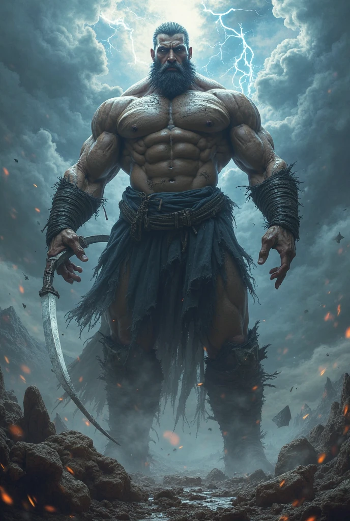 Personagens biblicos golias musculoso e com escudo e espada