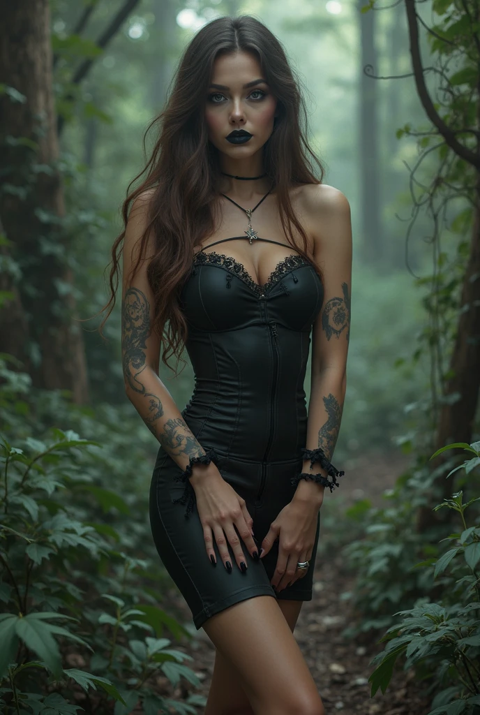 Cinematic film still, 1girl, new gothic gal, tattooed, 28yo, pale skin, innocent smile, ((lips pierced)), latex corset, ((detailed face)), (detailed skin), moist, intricate details, shallow depth of field, background creepy victorian age cemetery, [volumetric fog], cinematic lighting, reflections, photographed on a Canon EOS R5, 50mm lens, F/2.8, HDR, 8k resolution, full body, aged down, red hair, green eyes