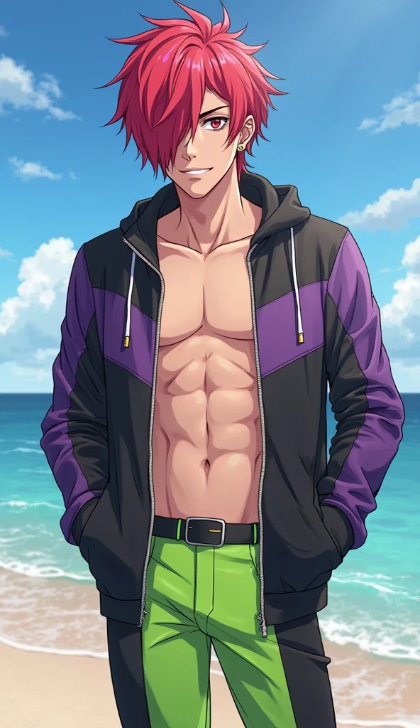 (เด็กชาย 1 คน,เป็นผู้ชาย),หนุ่มอนิเมะกล้ามโตในยิม, facial expression like masturbation, 1boy, bikini, Tight muscles, Broad shoulders, Handsome and old, Tiny underwear, Sexy, sex, Guy, Gay, Sea, jacket, sunglasses, boy, floral bikini, Apple hair, tight leg muscles, big Cook, Muscular anime guy, big cook, cat ears,