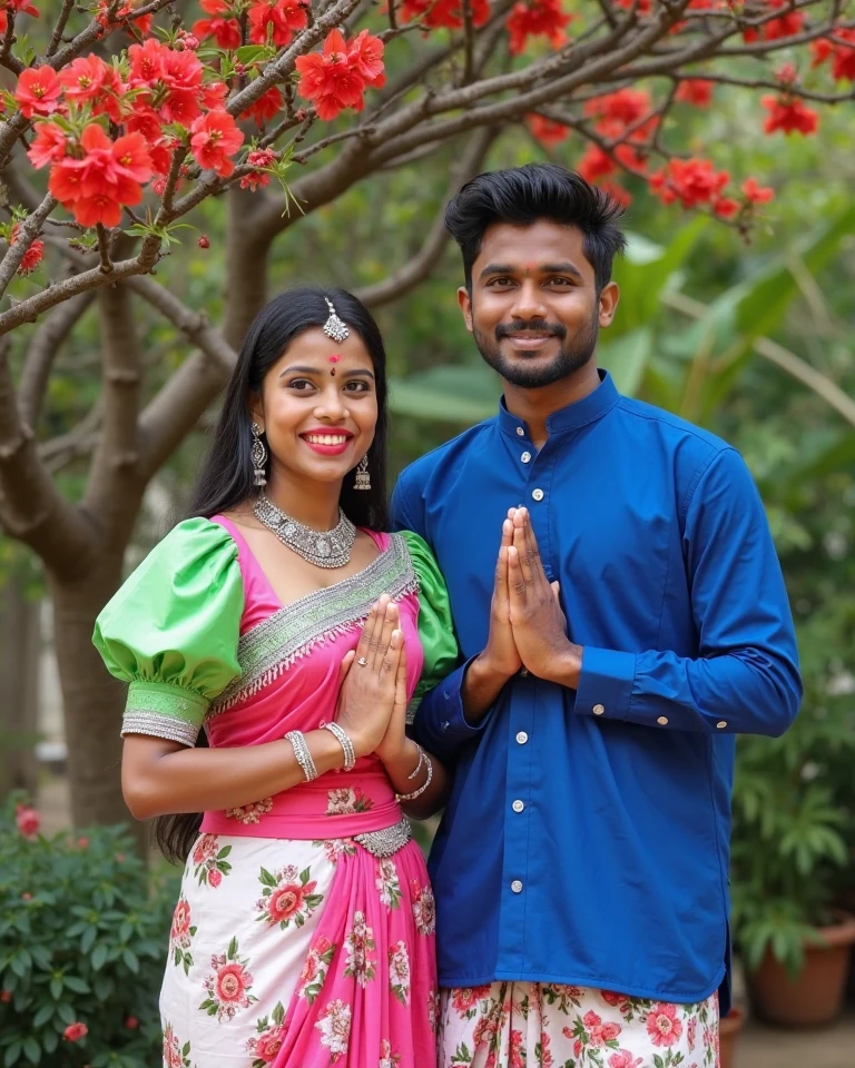 indian couple on a date looking at each other and blushing