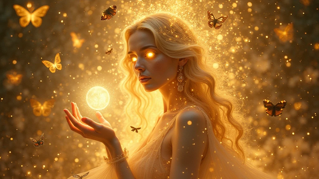 (A charming 24 yo Swedish curly blonde),
[ : shifted reality, elemental butterflies rage, broken reflections, magic fireflies tornado,
liquid fire flow, chaotic flowers, fierce night,
heartbreaking fantasy art, mind-blowing painting, unreal scenery : 0.1]