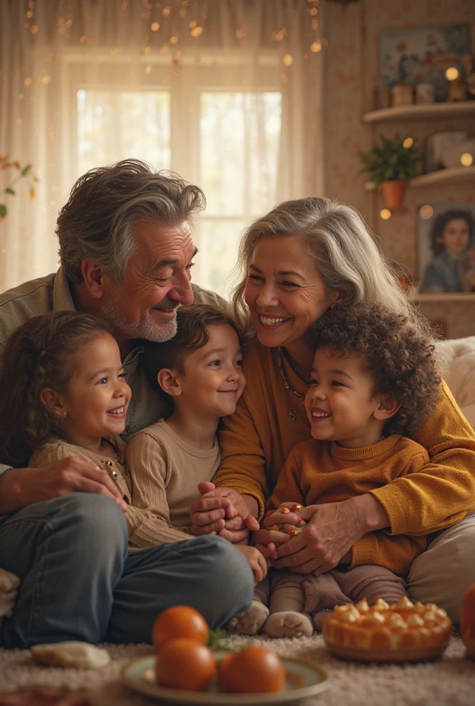 Draco Malfoy in a marriage with hermione granger with three kids sitting on their lab 
