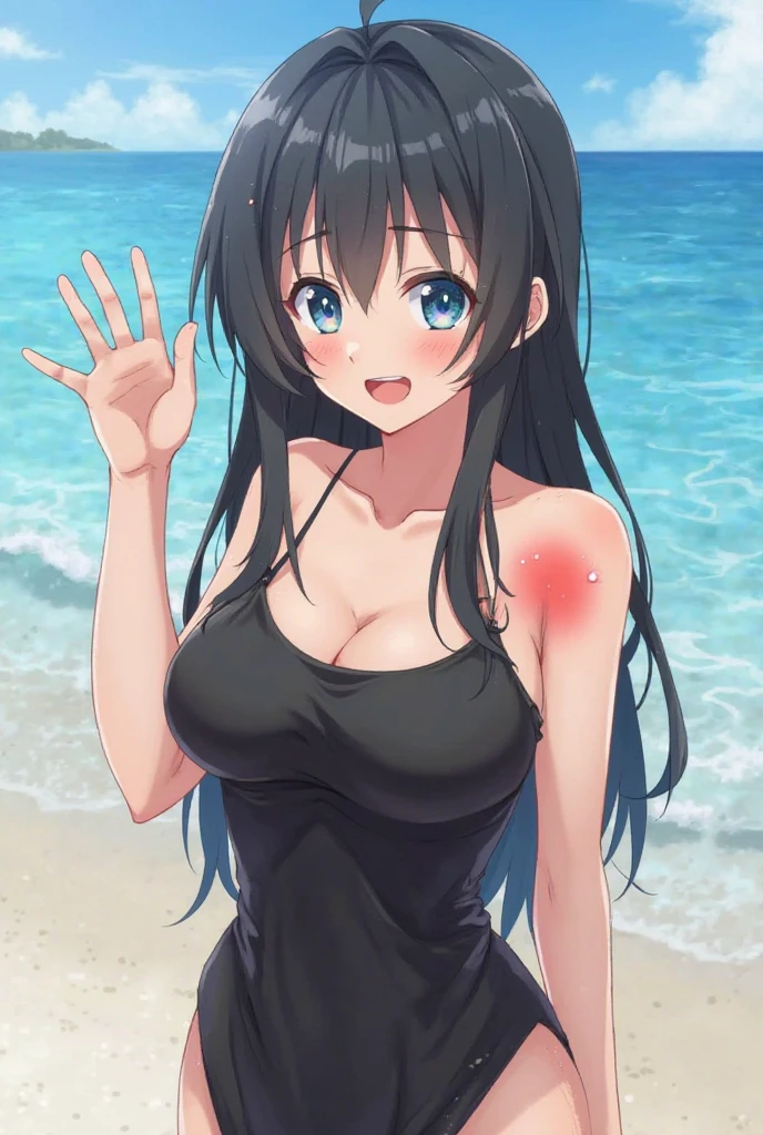 On the sand、On the sandで寝ている、Swimwear、Sweat、bikini、Sweatだく、Open your arms、Red eyes、Adult women、Yor Briar、Very beautiful woman、Wet、