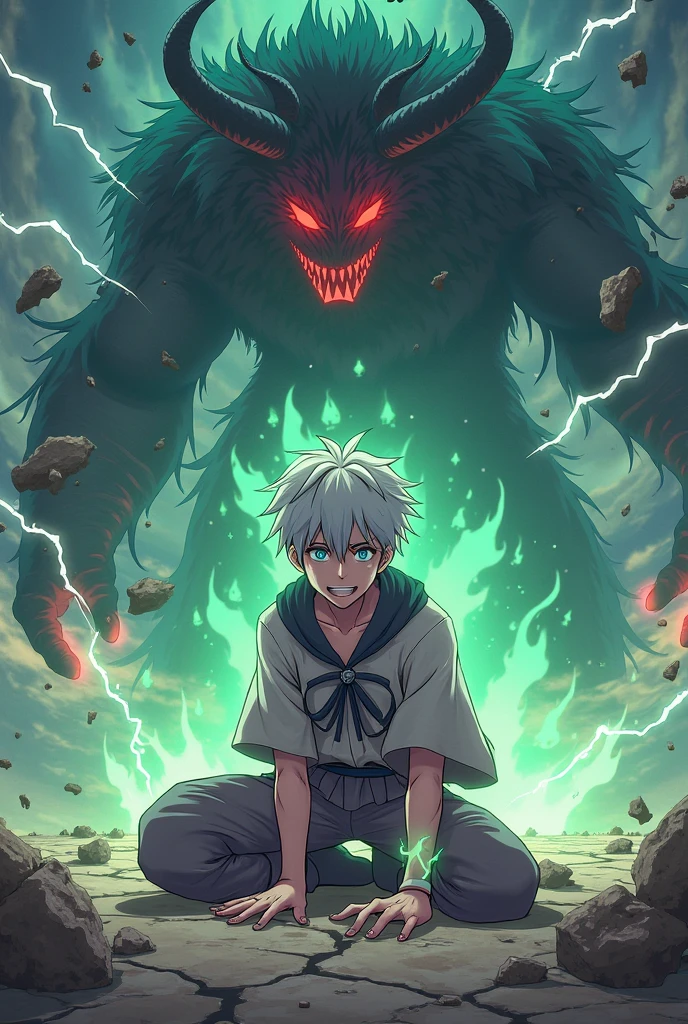 Create a breathtaking, high-energy illustration featuring an epic gathering of legendary anime characters. The scene is set against a dramatic, otherworldly backdrop where the skies are filled with swirling, vibrant colors of an impending celestial event. A massive, ancient stone platform serves as the stage for this momentous meeting.In the center, Naruto Uzumaki stands confidently, his orange jumpsuit and flowing cape catching the wind. Next to him, Monkey D. Luffy grins widely, his straw hat tilted back as he stretches one arm in a playful manner.To their left, Edward Elric stands with his automail arm gleaming, ready for action, while Levi Ackerman stands poised and alert, his blades drawn, eyes scanning the horizon for any threats.Son Goku hovers slightly above the ground, his golden Super Saiyan aura illuminating the area, as Gon Freecss, with his determined eyes, stands ready with his fishing rod.Kakashi Hatake, with his signature mask and Sharingan exposed, stands alongside Roronoa Zoro, who has all three of his swords at the ready, exuding an aura of unmatched strength.Tanjiro Kamado, with his fiery determination, grips his sword tightly as Satoru Gojo, with his confident smirk, lets his limitless energy flow around him, creating a mesmerizing spectacle.Nearby, Guts, in his imposing Berserker Armor, stands tall, his massive sword resting on his shoulder, while Saitama, with his iconic blank expression, looks unfazed by the grand display around him.Usagi Tsukino, in her radiant Sailor Moon transformation, adds a touch of celestial grace, while Madara Uchiha, with his menacing presence and Rinnegan activated, stands as a stark contrast.Eren Yeager, in his Attack Titan form, looms large, while Ken Kaneki, with his ghoul mask and kagune unfurled, exudes a dark and powerful energy.Finally, Light Yagami and L stand back-to-back, Light with his Death Note and a cunning smile, L in his crouched position, deep in thought.The composition should capture the unique
