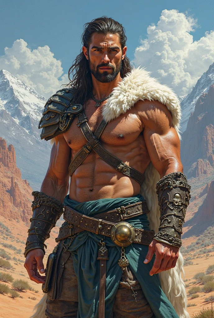 Wolwerine looking straight ahead flexing his muscles with his full body, with his hairy armpits (Professional 3D Rendering: 1.3) from (Realistic: 1.3) The most beautiful artistic photography in the world.  Soft features, bright male heroes ((epic hero fantasy muscular man with angry looking hair.) long short beard and fierce expression in pose flexing his muscles, fantastic location, majestic landscape environment on a meadow), rendering unit 8k full body, image sequence, very clear lighting, shading, circumstantial and detailed face, (vibrant and realistic photo grid, realistic, dramatic, clear, 8k), (black leather thong), (complex: 1.4), decadent , (very detailed: 1.4), digital painting.