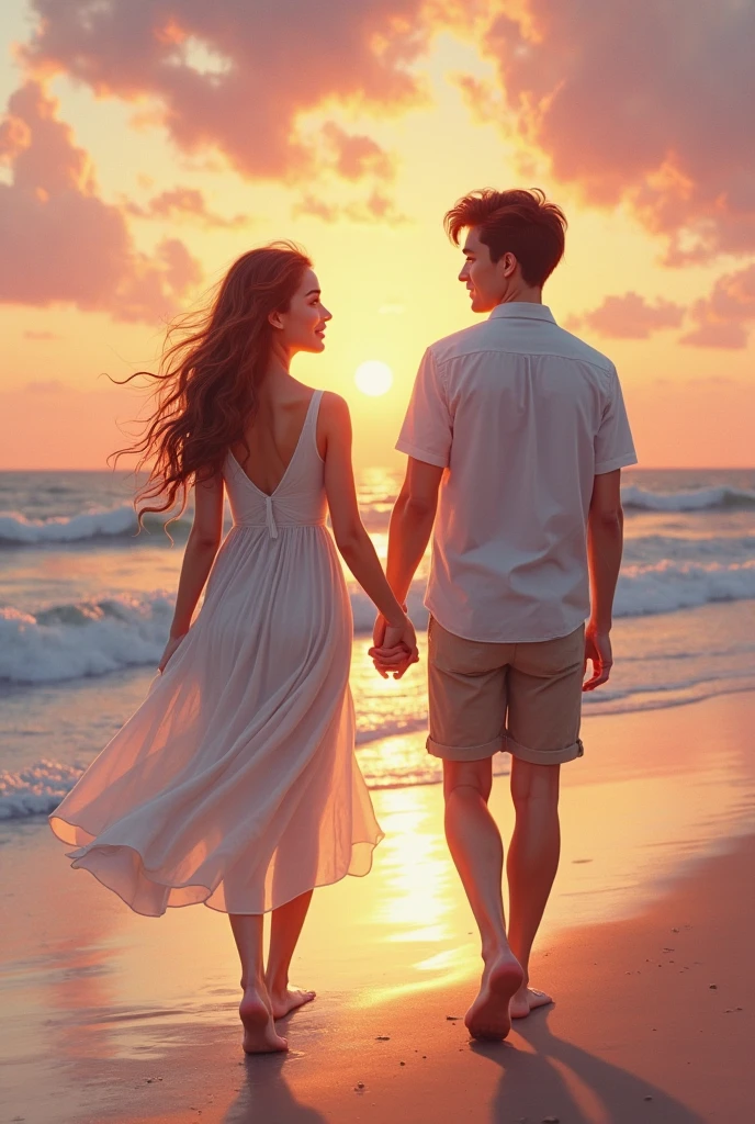 Watching the sunset on a Greek shore, You can only see the feet of a man and a woman in love