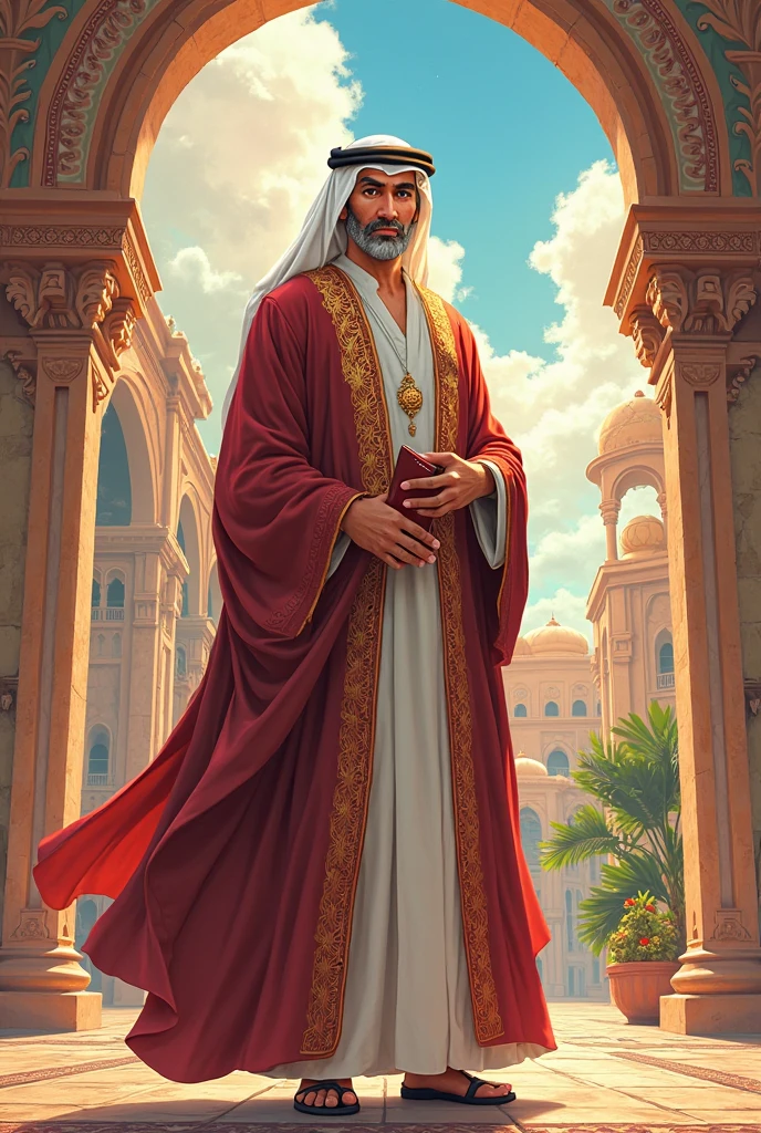 I want a picture of Dr. Rami's character in Adnan and Lina's anime wearing the Yemeni costume