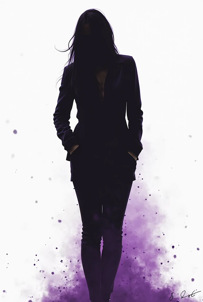 Woman walking head-on down a road at night, with fog and shadows, wavy and long black hair, detailed hand and fingers, high quality, ultra-detailed, 8k, masterpiece, (volumetric lighting), black magic, fanciful, lilac colors, purple, black and vivid shadows on the woman's return. --auto --s2