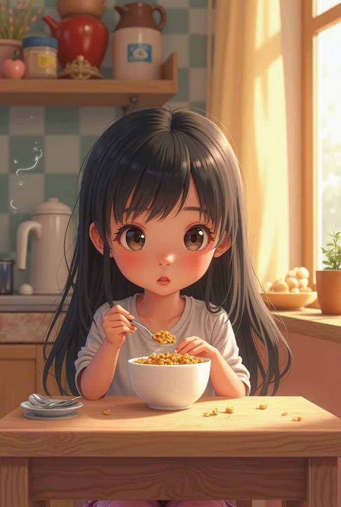 A girl is eating madecine
