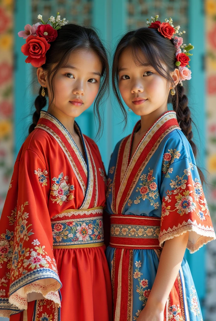 Highest quality、high quality、10 years old、Brightly embroidered ethnic costumes from Central Asia and the Caspian Sea region、Girl of the bride、Moonlit Grassland、moonlight、Long dress