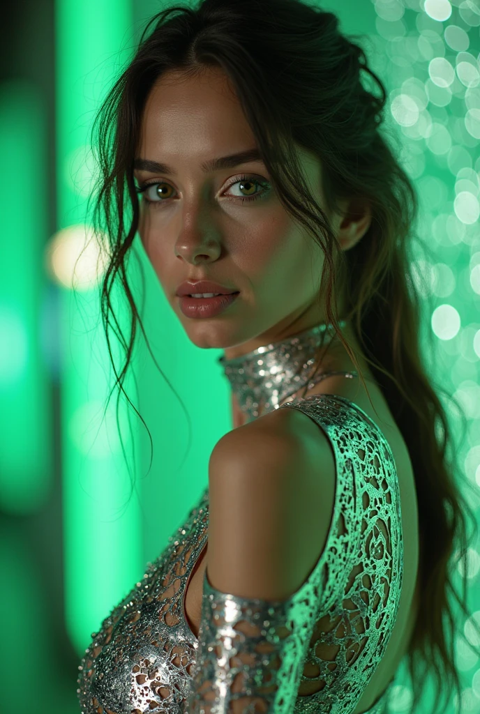 masterpiece, Best Quality, Digital actress lana rhoades , low water, 8k, Very detailed face, a perfect face, The perfect body, Posing, (intricate details:0.9), (HdR, Hyperdetail:1.2), (natural skin textures, hyperrealistic, luz outfit, sharp), (Intricate detail 1.5), In an abandoned warehouse, ((Lots of neon consecration.)).