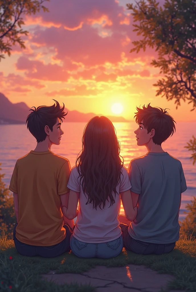 Group of 5 friends gathered together looking out the balcony, THREE BOYS AND A GIRL, The cover should say "there is an empty glass" and a script should be lying on the floor., the letters on the cover in neon