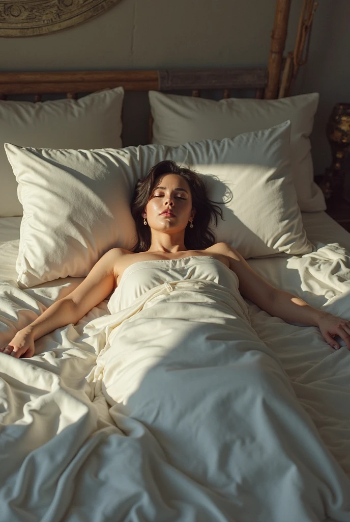 A woman in bed at night suddenly awake