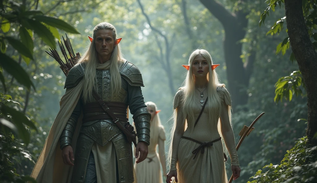 High Fantasy、Delicate depiction、Depiction of the upper body、It's like live-action、A large number of realistic female elves standing、Blonde Hair、Embarrassed、A gorgeously decorated white dress、The background is a dimly lit cave