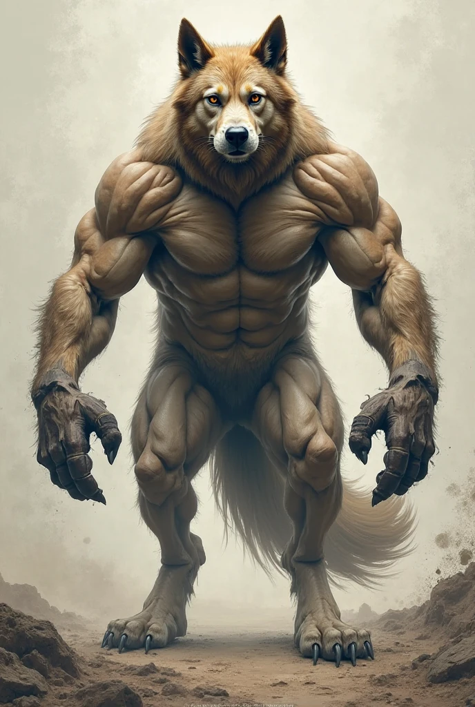 Scary dog standing and red eyes six pack body with scary tools in hand full scary body