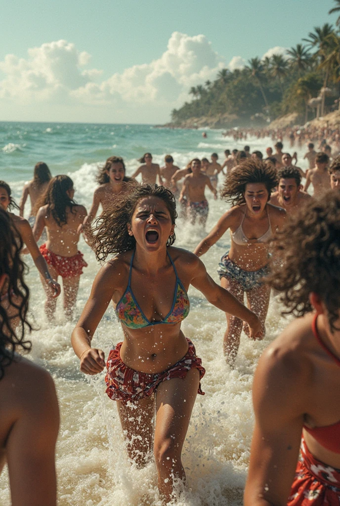 (masterpiece), best quality, ( full natural Bod)y und skin, (8 girls together in one photo) (8 different european Girls) on Spirit, best photo, from a number of (8 Girls), wear the beachware, (the colors of the top follow the T568b wiring diagram, the one below follows the t568a color code)