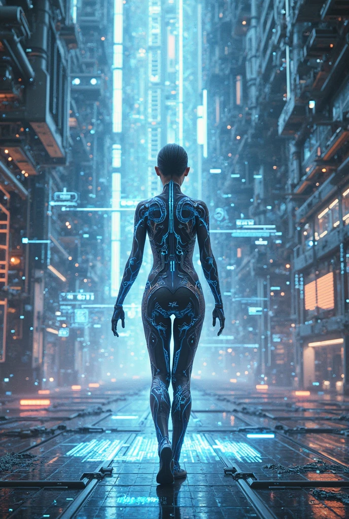 concept art Cinematic scene, hero view, Cortana, action pose, detailed background, masterpiece, best quality, high quality, highres, absurdres <lora:cortana_xl_v1:1> . digital artwork, illustrative, painterly, matte painting, highly detailed