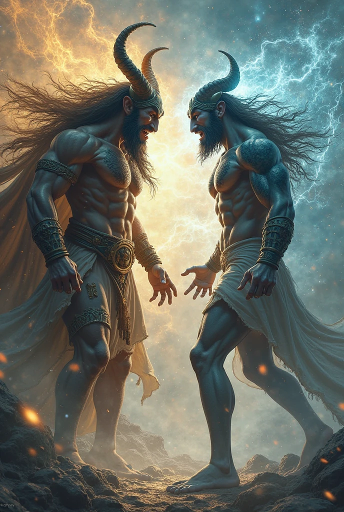 create a much much simpler illustration of one male warrior representing the sun and the other male warrior representing the moon fighting side by side
