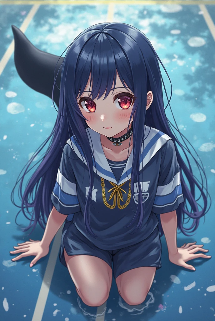 <lora:Rabbit_Shirosaki Hana:1>,long hair,hair ornament,black hair,bangs,very long hair,blue eyes,hair between eyes,Hana Shirosaki,school_uniform,