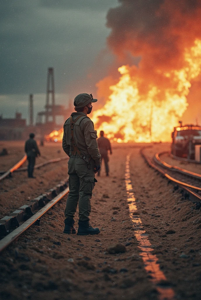((Uma sentada na rua sentindo frio chorando, olhos articulados marejados, tristeza cara fofa 🥺 )), the background Pyear of ((a ruined burnt house and an ambulance, P((Olice Pessoas turning Para aPagar the fire with buckets of water, Noite, lights of the Policia, smoke outside the destroyed house, Chamas))