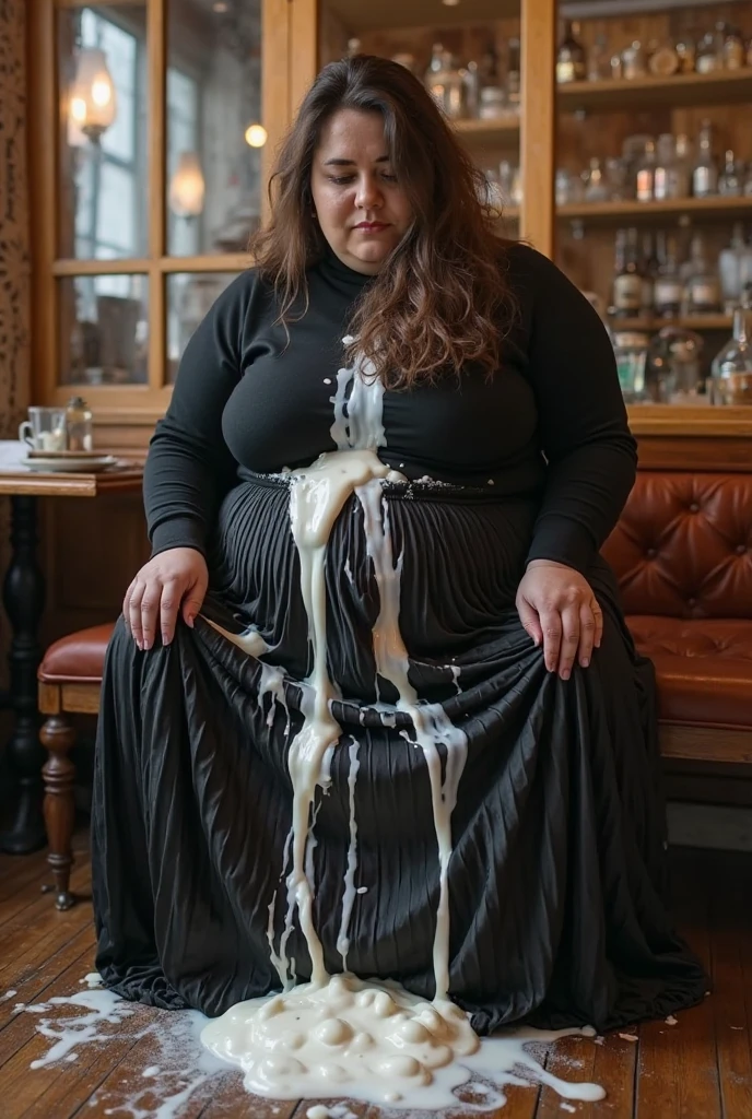 japanese school girl,Pregnant women with,with short black hair,Student uniform,pleatedskirt,fishnet stockings,Wear a collar,Stand at the bar,There are crowds,legs separated,student shoes,sticking out her tongue to lick,The milky white liquid drips on the face and mouth,White liquid drips between the legs,There is a small puddle of white liquid at the feet,(Highest picture quality),(Delicate face,Blushlush),(scowling),(Thin body),(Wheat complexion),(gigantic cleavage breasts,Excitation),(Wide crotch),(Big breasts Thin waist),(fine detailed skin)、(Photos realistic)(top-quality), 8K, Ultra HD, high high quality, Grain Film,Full body vista
