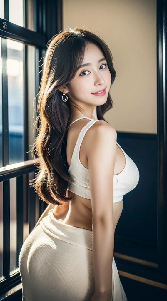 ((She was leaning her back against the wall、Standing in a graceful pose, To the viewer)) (One Japanese woman, 24 years old) ((highest quality)), ((masterpiece)), (be familiar with), perfect face (Highly detailed 8K) (Stable diffusion model) dynamic lighting (Her hair is very shiny, shiny, Fine and detailed.、And as beautiful as silk) (She is wearing pure white shiny lingerie.) (Her face is slim and dignified.., long slit eyes..々nice face) (Her bangs are neatly trimmed) There are white walls and a white bed.... professional lighting (She looks at the viewer with a shy smile) (Her hair is very long and straight, Up to the waist.) (Her hair is incredibly long, Her waist is long, And very straight.)
