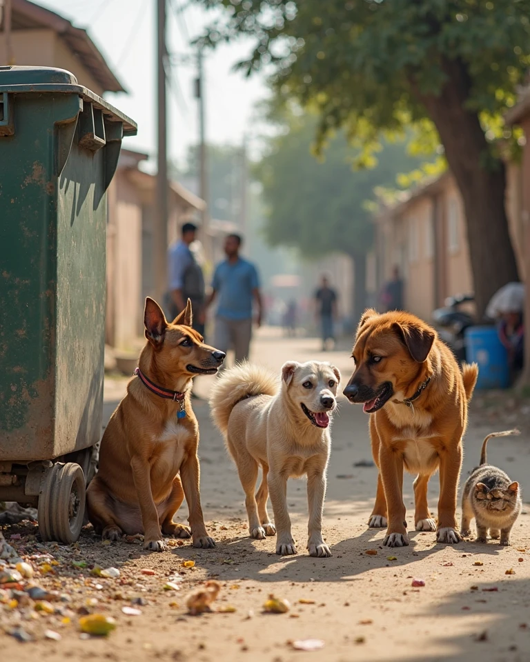 A special team named INDRADHANU of three boy and one girl with white t shirt and black pant helping the street dogs in streets of india
