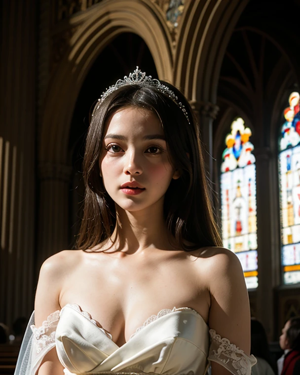 (RAW photo:1.2), (realistic), beautiful detailed girl, very detailed eyes and face, detailed and beautiful eyes, huge file size, High resolution, very detailed, highest quality, [table top:1.6], figure, very detailed, small details, highest quality, 8k wallpaper, movie lighting, 15 year old princess, ancient france, give a speech in front of a crowd,  In underwear, A white French bra is visible, White French panties are visible, Because I&#39;m slender, immature body, young face, , underwear is exposed, speech on stage, young princess