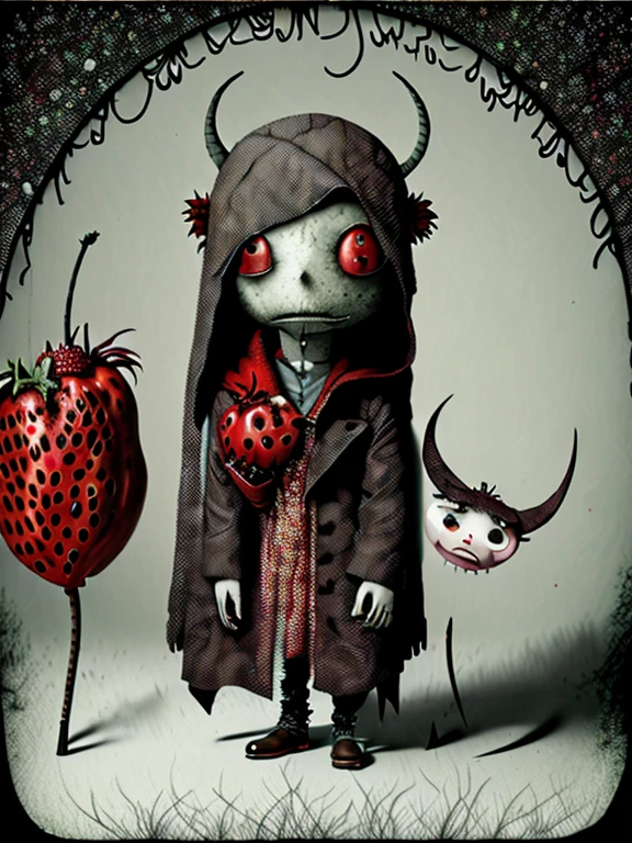 Horror landscape, fog, saliva, goggles, simple background, tentacles, fog, moon, forest, goggles, red sky, dragon, ambiguous gender, extra eyes, girl focus, fantasy, sharp teeth, silhouette, spikes, mask, planet, saliva, dark, shadow,lowbrow art style, surreal,<lora:LowBrowXL:1>