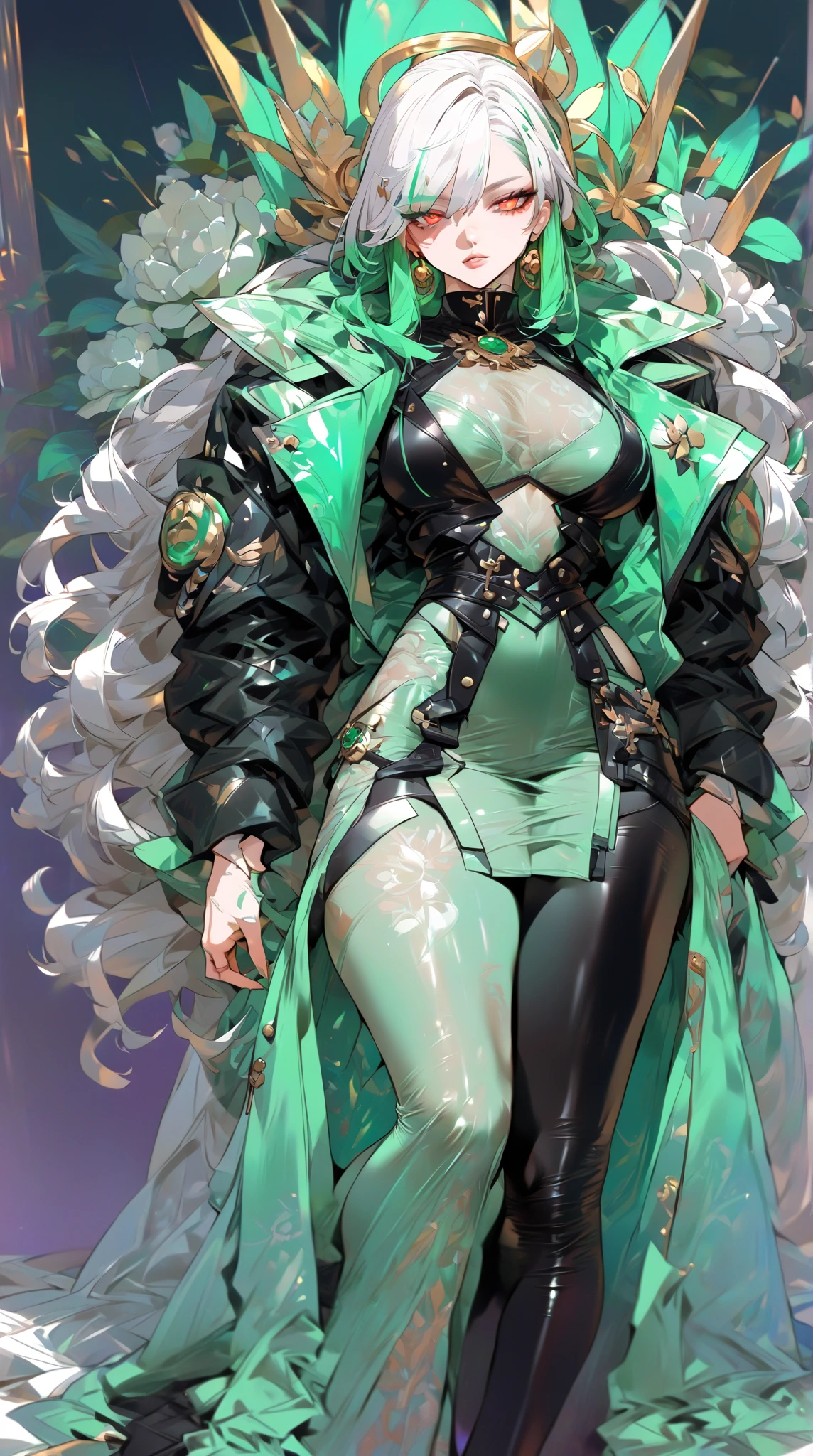 ((Create one girl 16+ Years old.), (Full Length), (1 girl), (sexual), (dyed red hair), (White Cyberskull Armor), ( long black tights with gloves),(Wearing a black outfit, holding a sword, Росс Тран 8K, 3D character rendering 8K, style by Ross Tran, Russell Dongjoon Lu, style by Ross Tran))_((green:1.5, orange:1.1, white: 1.3, yellow: 1.3))_ ((very sexual girl with dreadlocks, tattoos, Bare parts of the body), ((down jacket for naked body, t-shirt, thong))_((beautiful figure, half a turn 16+ Years) ,(realistic)), ((small peach breasts, graceful figure, slim waist, smooth thighs), (long double braids), (tight braids), (Braided hair), (dark hair), (Red lips), (smile ))_((shiny skin:1.5, white skin, bright skin:1.5)), ((sexual), (Cute))_((epic exquisite character art)).((Fractal, lights, leaves, fog, Cherry blossoms, circles background))_((chiaroscuro, contrast, warm cold), (Atmospheric rendering), (Best quality), (Virtual realism))_((digital painting, anime style, cyberpunk), (Best quality, 4K, a high resolution, masterpiece: 1.2))((Ultra-detailed), (realistic, photorealistic , Photorealism: 1.37))_((Soft clear shapes, Broad strokes, Attention to detail))_((High quality, 16K | Ultra HD | Full HD)).