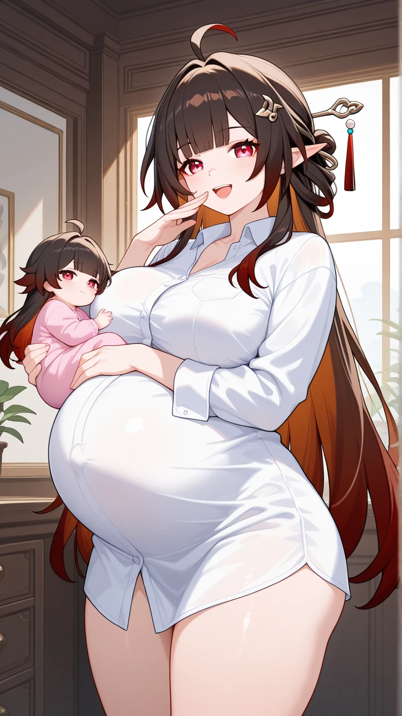 Full body girl, pregnant, big belly, big breasts, brown eyes, glasses, , shy, earrings, long hair, , brown hair, tsundere, embarrassed, , best quality,massive ,belly,thighs and bum, it make her so pregnant she can only waddle as her belly is even bigger then her
