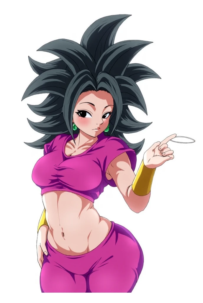 una caricatura de una mujer con un top rosa y una falda morada, chica saiyajin, goku femenino, pelo saiyajin negro puntiagudo salvaje, cell shadow adult animation, Al estilo Akira Toriyama, inspirado en Akira Toriyama, pose rudo, cel - shading art style, akira toriyama, dragon ball art style, Estilo Dragon Ball, Cel sombreado!!!