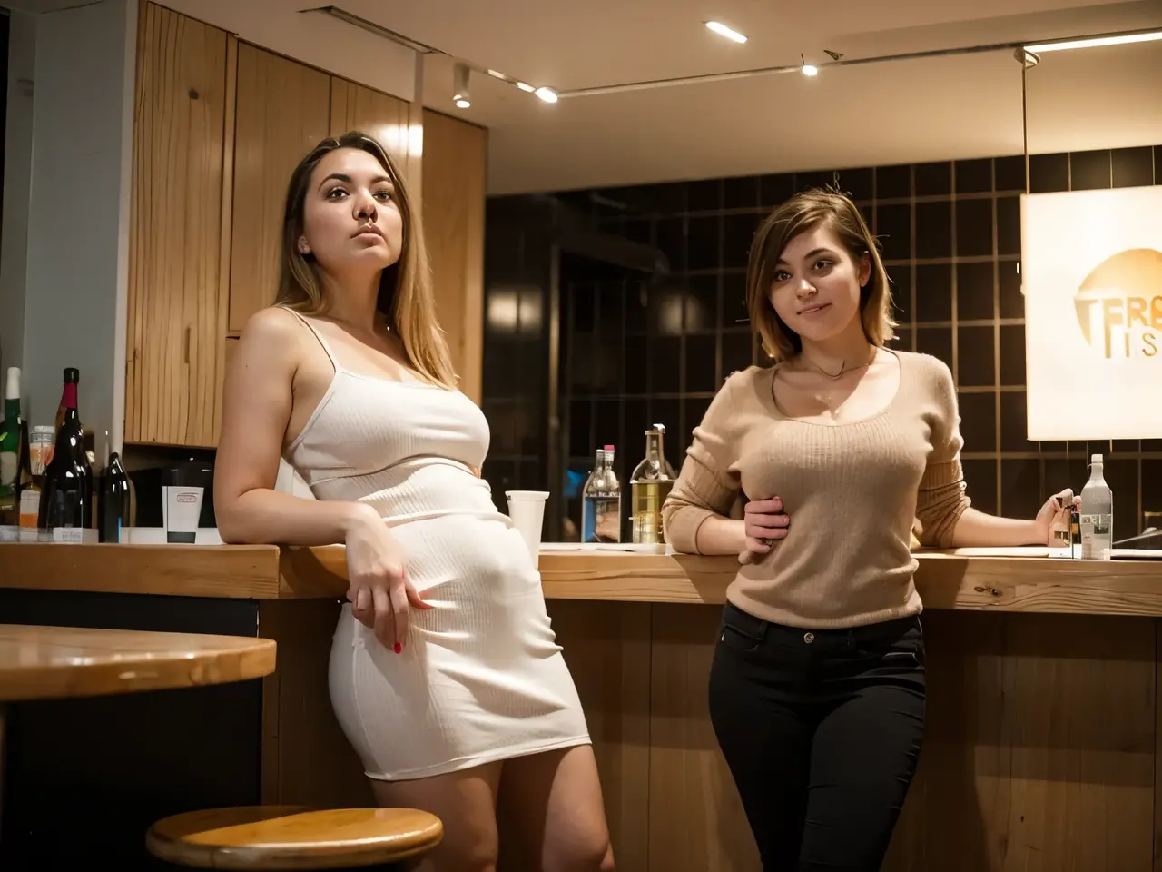 Two tight Russian girls stand in the kitchen in their underwear without clothes in panties and a bra