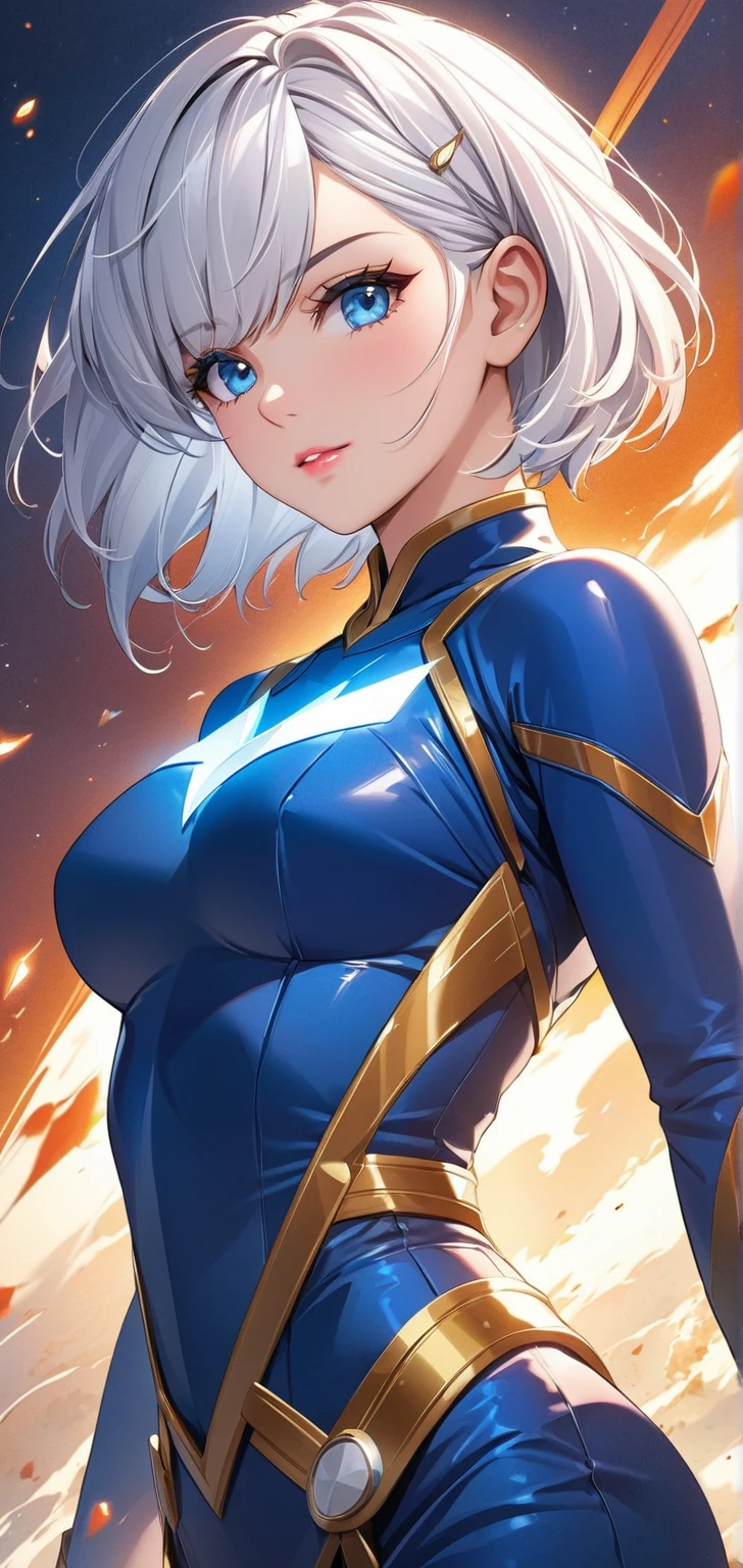 (masterpiece:1.2,Highest quality,Highest quality,High resolution,Very detailed),8k,1 female,Mature female heroine,40 years old,Woman transforming into Ultraman, (Dynamic Makeover:1.2),(Dynamic hair movement:1.2),(short hair),(Shiny Ultraman uniform),(Glowing Skin,Big eyes,Droopy eyes,Long eyelashes,Beautiful thighs,Beautiful Hair,Beautiful Face,Beautiful Eyes,Beautiful body,Beautiful breasts,Beautiful feet,Beautiful fingers),break((Ultraman)),((Ultraman_rise:1.5)),((hand)),(Raise your right fist straight up),(右handはパンチ),(Extend your right arm straight),((Detailed drawing of a fist),(Severe),(The background is a glowing prism flash),((Wrapped in dazzling light)),((Beautiful trading cards,Gold Card))
