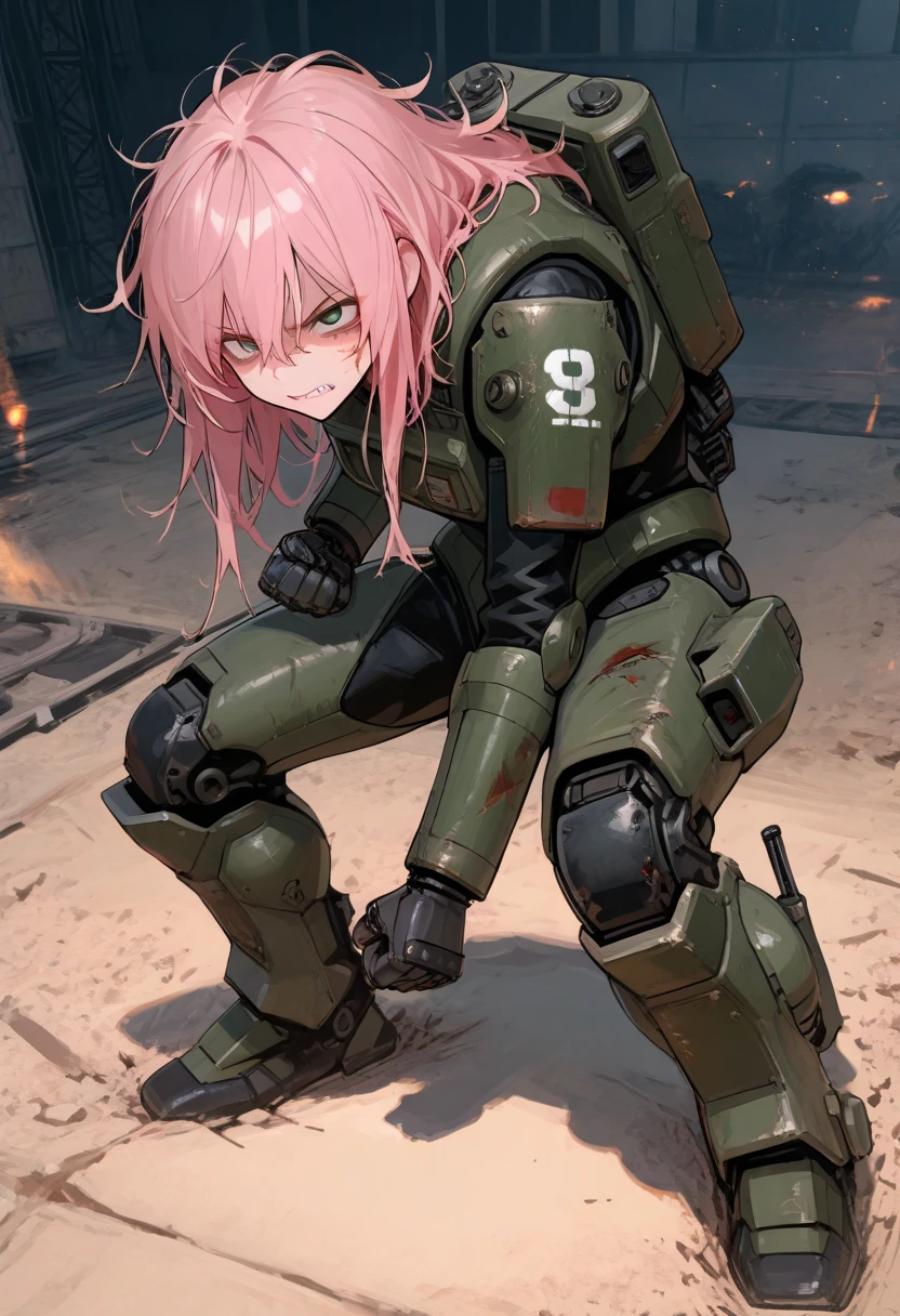 Rough skin, Very detailed, Advanced Details, high quality, 最high quality, High resolution, 1080P 、Bleeding from the wound、Sexy Eyes、Wearing green and black、cute((The whole body is sweating))(Equipped with a damaged battle suit....)(Dark green armor)(Broken Armor)Black Hair、Chiquita、short hair、Open your mouth、Painful expression、It hurts again、Healthy Skin、20-year-old female defeat (Steam coming out of the face) ((Steam from the body)) Unable to fight Severe attacks ((I was thrown against a wall and my headgear broke. )) Debris flying away bare hands Armor Stripping
