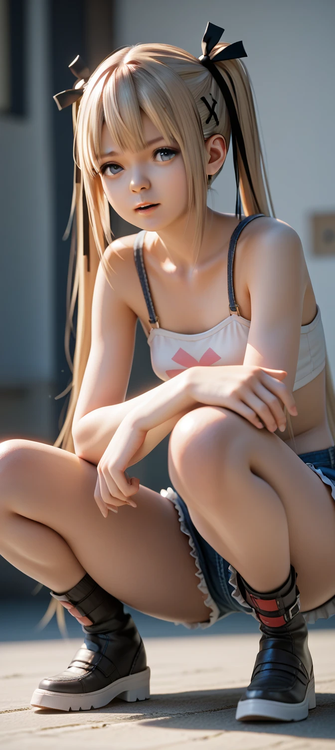 (8K, Raw photo, 最high quality, masterpiece:1.2), High-definition RAW color photo, Professional photo shoot, cinematic light, alone, (((young woman))), (detailed expression), (small face), (high detail skin:1.2), clavicle, cute face, beautiful appearance, long eyelashes, (blonde, twin tails, blue eyes), attractive big breasts, (slim body shape:1.4, A woman with a slender figure and large breasts), very detailed face and skin texture, fine eyes, beautiful feet, (((embarrassing:1.5))), ((hide one eye:1.2)), ((spread your legs, photo shootのためポーズをとる, sexy pose, squat with legs apart)), (magic hour:1.5), Joy and excitement, sweating:1.37, ((put your hands behind your head, Gym clothes with short sleeves:1.1, red bloomers)), ((pervert slut:1.1)), night school:1.5, beautiful skin, shiny skin, perfect fingers, five fingers, anatomically correct, background bokeh, high quality, surreal, bright colors, ((f/1.2, 50mm, Lens flare, very detailed, photo shoot)),