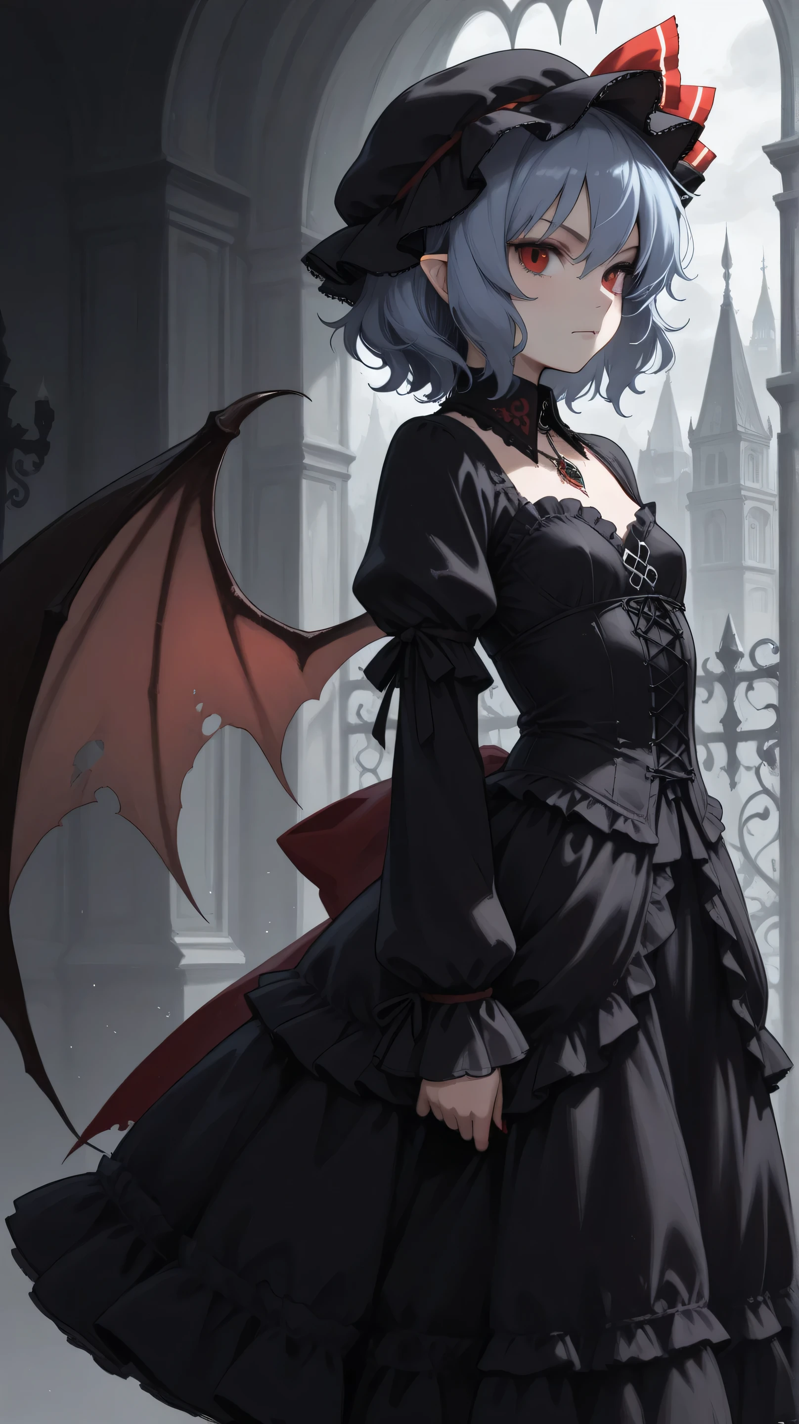 masterpiece, Highest_quality, 1 girl, solo, (Goth:1.2), Remilia Scarlet, 