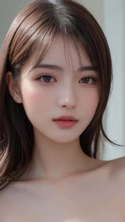 (highest quality、table top、8K、best image quality、Award-winning work)、(one young girl, 14 years old:1.3)、(red eyeshadow:1.2)、perfect makeup、long eyelashes、Super high-definition sparkling eyes、ultra high definition hair、ultra high resolution glossy lips、Super high resolution perfect teeth、Super high resolution cute face、brown hair、ponytail:1.1)、look at me and smile、[clavicle]、accurate anatomy、Luxury love hotel、(The most moody warm lighting:1.2)、blurred background、Super high-resolution glossy and moisturized face、Super high resolution glowing skin、most detailed face、Ultra high resolution detailed faces、ultra high resolution hair、Super high resolution sparkling eyes、Beautiful face drawn in every detail、Super high resolution glossy red lips、(((Naked 1.5)))、(((full nude 1.5)))、