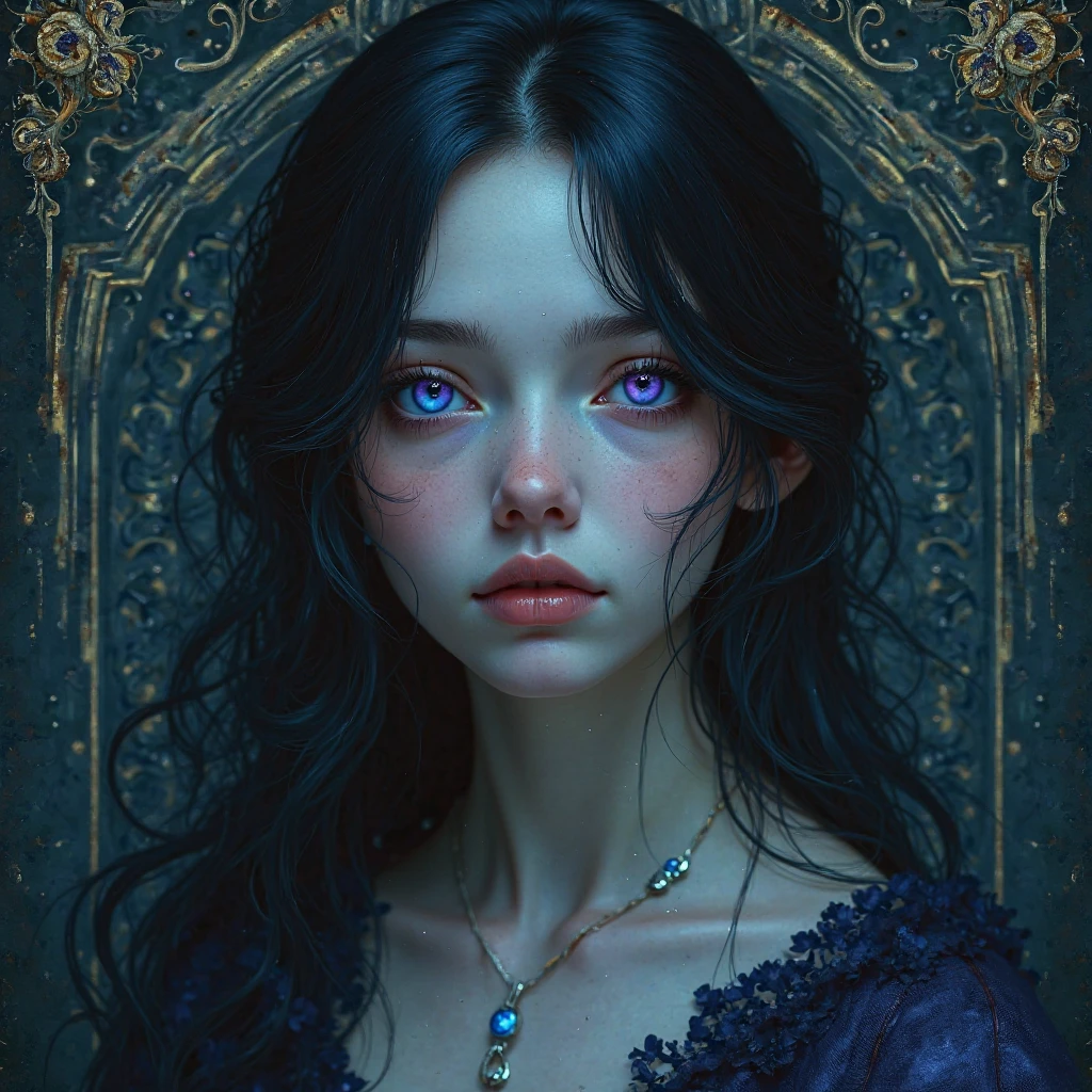 there is a woman, who looks with her eyes at a painting of a monster, creepy art style, I see you, eyeless Observer, loish |, subtle Lovecraftian vibes, Melancholic art, Observer, eye glitch, eerie and grim art style, Nightmare Vision, by loish, digital art 4k unsettling, UFOTABLE Art style
