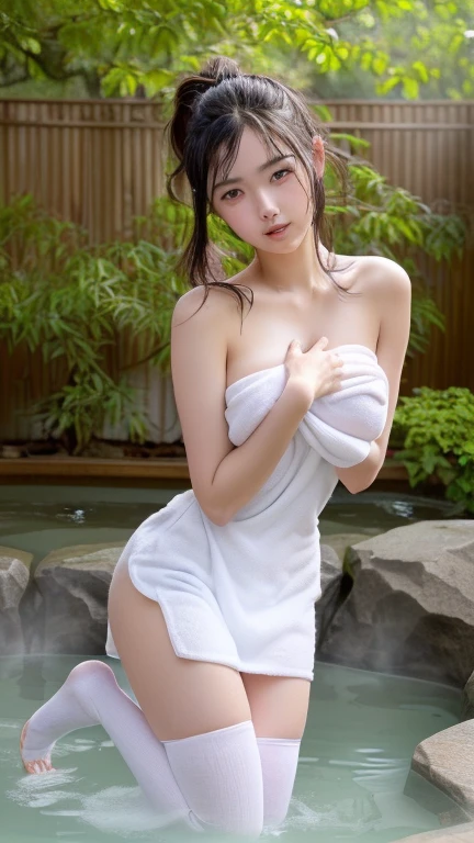 One covering the body with just a bath towel