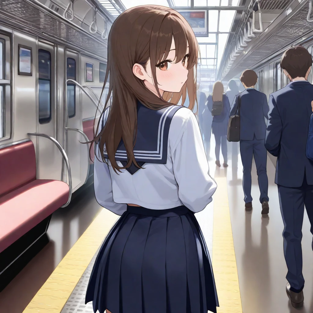 grasp、, red hair、High school girl in sailor suit grabs butt on bus、pleatedskirt、a beauty girl1a person、teddy bears1a person、Grabbing the buttocks、molesting、Touching your buttocks on the bus、夏天、red blush、