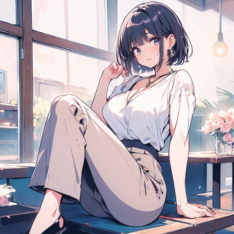 (((masterpiece, best quality, ultra highres, 1 girl, solo, no background))), super detailed skin and face and eyes and finger, beautiful japanese woman, small breasts:1.5, skinny, light brown hair, white background, very short hair, (an illustration of girl), Knee shot, Generate with illustrations, Various expressions, Various poses, Various Costumes, spread legs, 