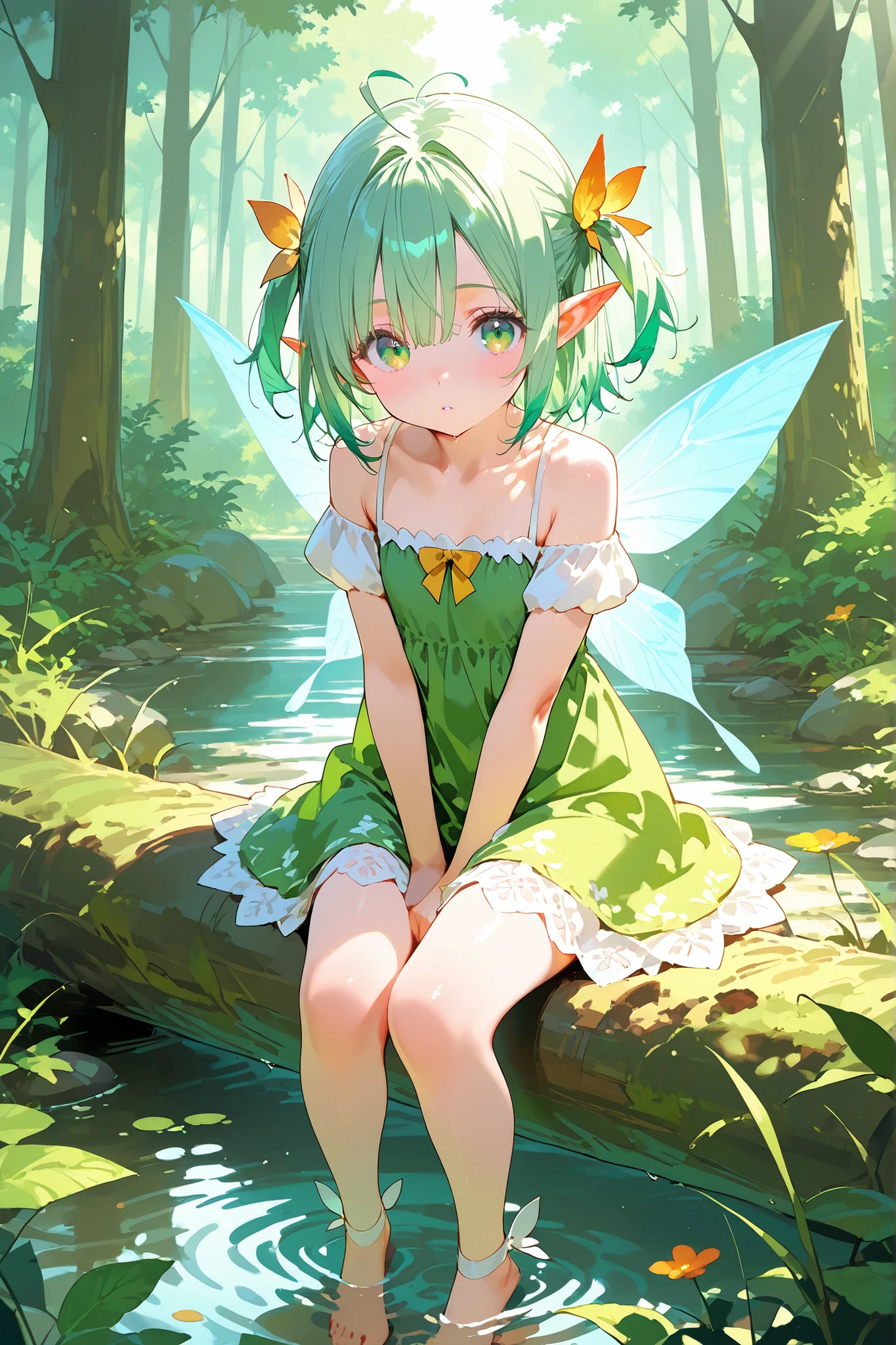 (((close up crotch))), Little fairyの少女が悪戯しています, (Flapping its wings, it floats in the air)、(I look up at the girls from the ground.)、(The girls who surrounded me and hugged me)、((A laughing smile)), (Pixie)、(Butterfly on the back々Feathered)、とてもLittle fairy、((Little fairy))、low length、(thin)、((5 years old girl))、(Transparent fair skin), (((child girl)))、Wavy、(Green Hair)、ponytail、Red scrunchie、((Forehead))、Big eyes、Grey Eyes, (Red leotard)、(covered nipples), ((Angle from below1.5)), light pink tights、Covered navel、(Thighs), crotch、(Angle from the bottom of the girl), ((Girl squeezes me with her crotch)), (In the woods)、((Punching the penis))、1boy, ((Cast magic on the penis))、((lying big boy)), ((penis)), ((eject cum)),