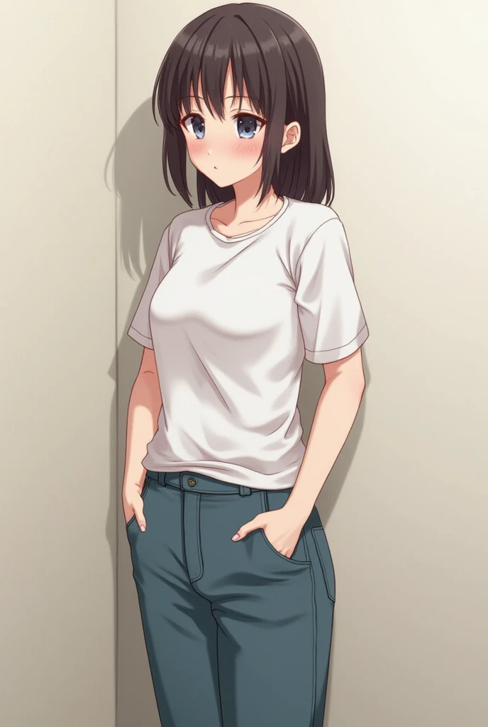 (masterpiece, high quality:1.4), break,
One girl, Teen, alone, (Large Breasts:1.2),(Medium Hair:1.2), (Low Ponytail:1.25), Brown Hair, Hair between the eyes, Tight waist, Brown eyes, break,
White T-shirt,Black shorts、The whole body is visible