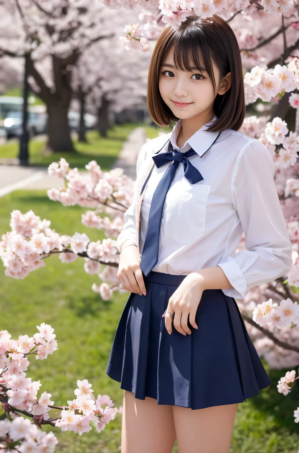 8K, Top Quality, Real Image, Complex Detail, Ultra Detail, Ultra High Definition, Depth Field,(Photorealistic,Real:1.2),Masterpiece, 0.25 :: Close Up , Straight On Shot , Middle Out ,
One girl, ai_chan, very beautiful 17-year-old girl, innocent big eyes, (Brown_SHORT_hair), (GREEN_eyes: 1.0), (bangs), disheveled hair, (hair clip), perfect shiny skin, perfect skin, fair skin, medium breasts, slender, cleavage, thin waist, light blush, solo, looking at the viewer, light smile,
wear ((school_uniform), (white_skirt), (BLUE_Long_Tie), (BLUE_pleated_skirt), (Black_pantyhose): 1.2),
(Gravure Pose: 1.1),
sunset
Japan High School ,Full Body