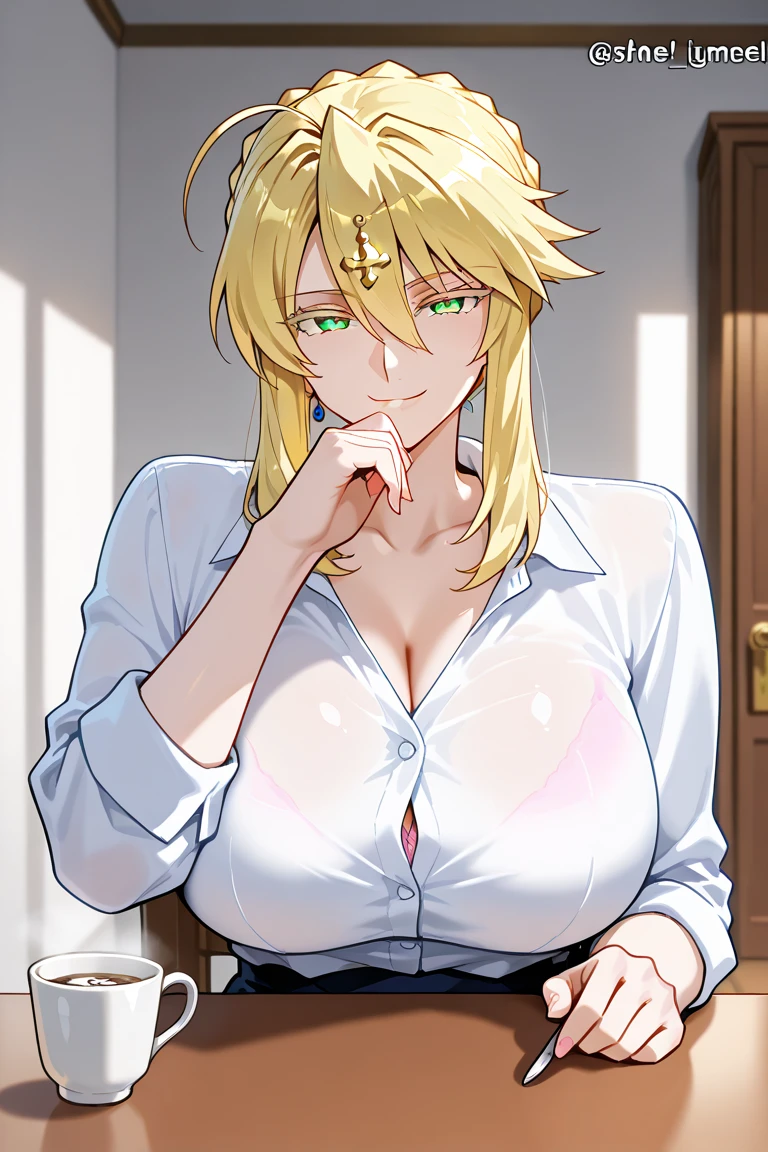 {{{masterpeace}}}, (((one woman))), (((gold hair))), blue eyes, ((sharp eyes)), eyelashes, (((cat ear))), ((detailed eyes)), short hair, ((no expression)), ((bathrobe)), ((very big breasts)) ((glamorous)), (((best quality))), (((beautiful illustration))), ((bed room))