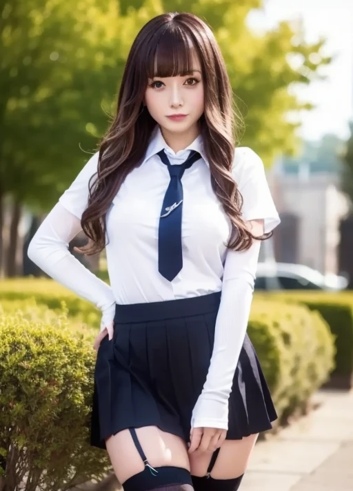 100 Girls,Crowded, Long Hair, Brown Hair, sexy, A line of girls, Girls in line, Girls only, Sisters, ((Tight School Uniforms))，Full body photo:1.9， Adorable， smile， Slim face, Slim body， 32k, masterpiece， Best image quality，Ultra-high resolution，Perfect hands，Black Choker、blue eyes、bangs、Very lush and long eyelashes, Lots of girls、((Big Breasts)), Dependents, Big Breasts, Red lipstick、garden、blue sky