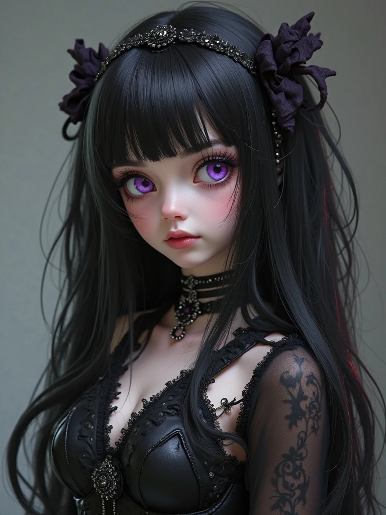 goth, bedhead, color:spectrum, excited, multi colored, pale skin, smoky eyes, vivid colors, indoors, blunt bangs